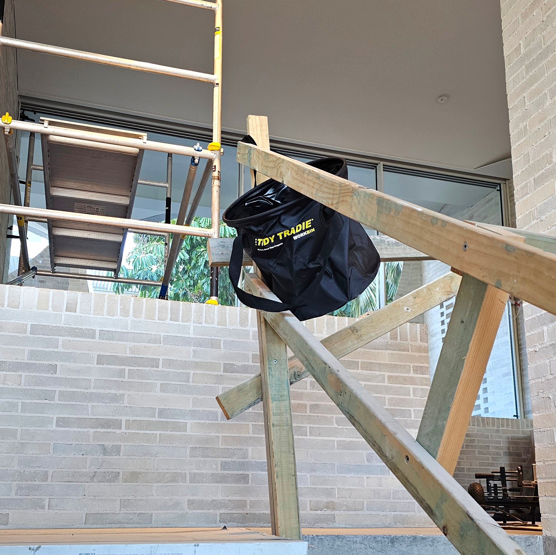 50ltr TIDY TRADIE Work Bin on the building site.