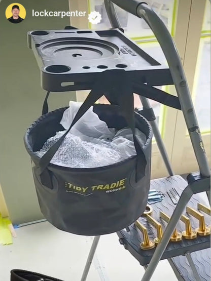 the small Tidy Tradie work bin hanging off a ladder.