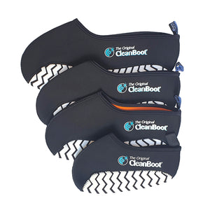 4 sizes of Australian cleanboot covers worn by professional tradies.