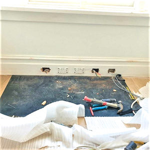 Large size tidy tradie work mat used by an electrician to save the floor from being damaged.